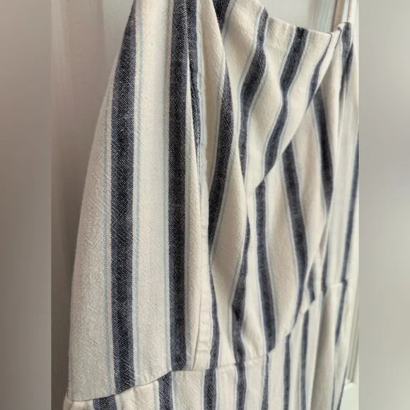 Old Navy Women’s Large Linen Blend Striped Jumpsuit White Blue Summer Spring - Picture 5 of 10